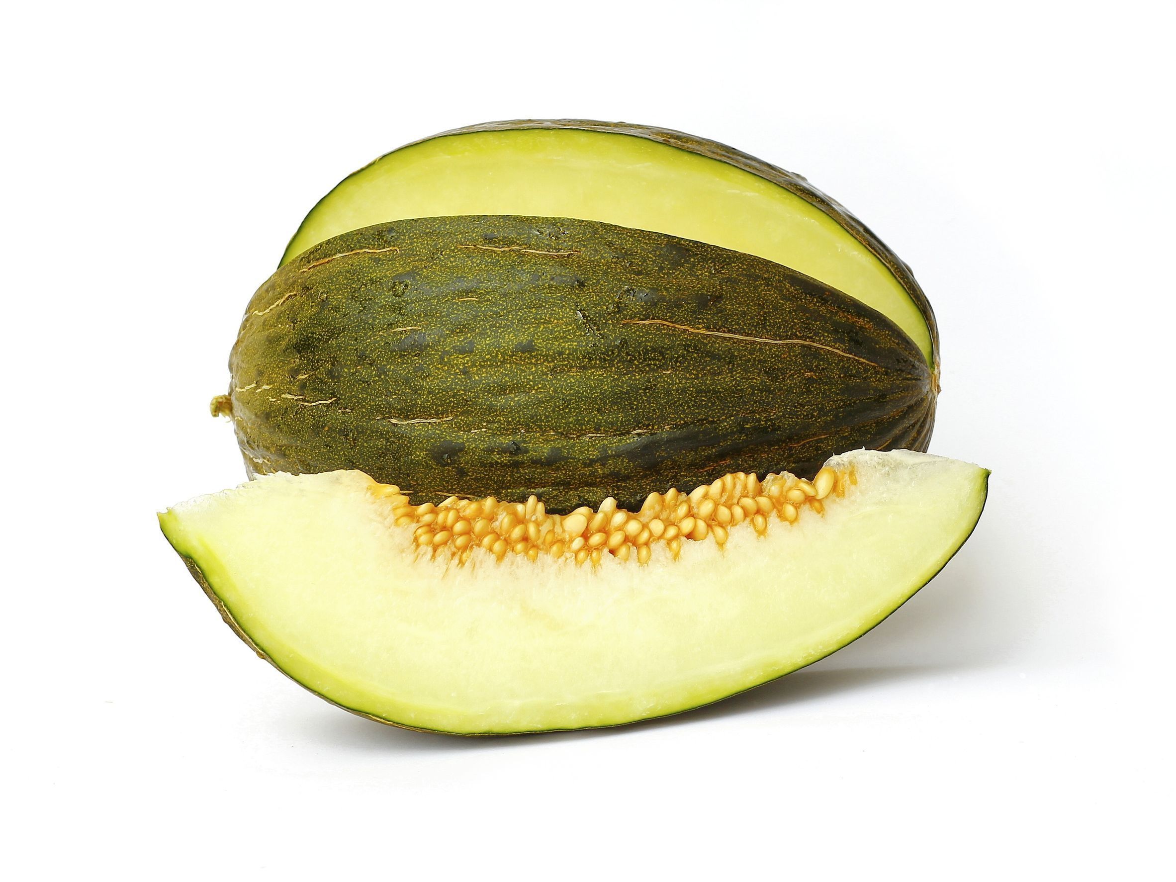 10163019 - piel de sapo melon and a slice on white background